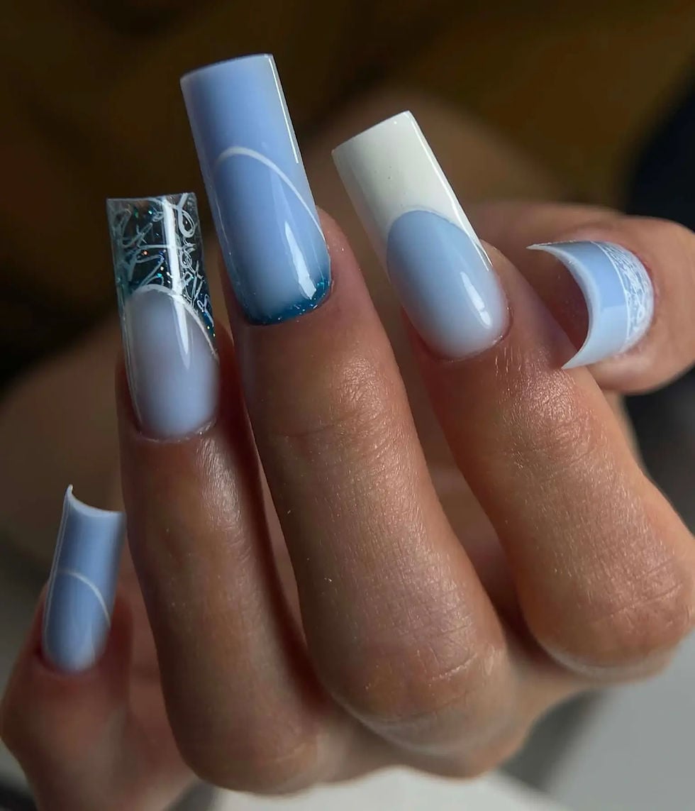 Blue and White French Tips Square Nails Blue and White French Tips Square Nails — Russian Manicure Designs