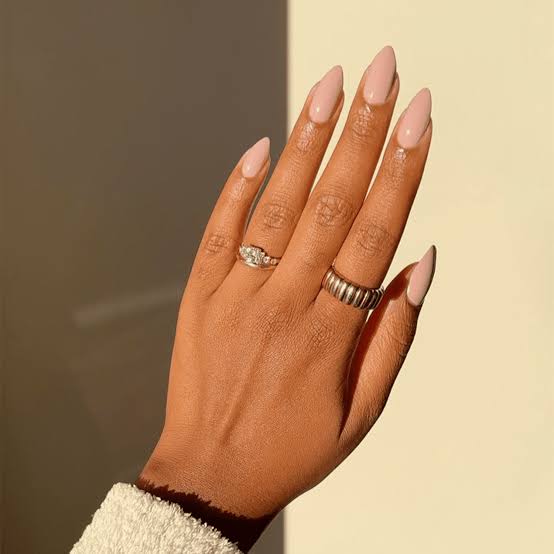 Uniform Light Beige Glossy Almond Nails Uniform Light Beige Glossy Almond Nails — Russian Manicure Designs