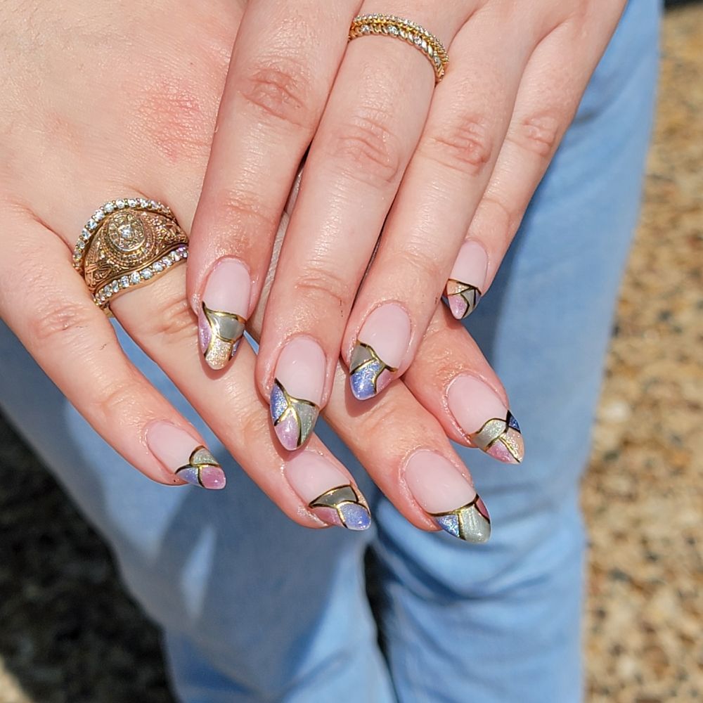 Geometric Art Nude Almond Nails Geometric Art Nude Almond Nails — Russian Manicure Designs