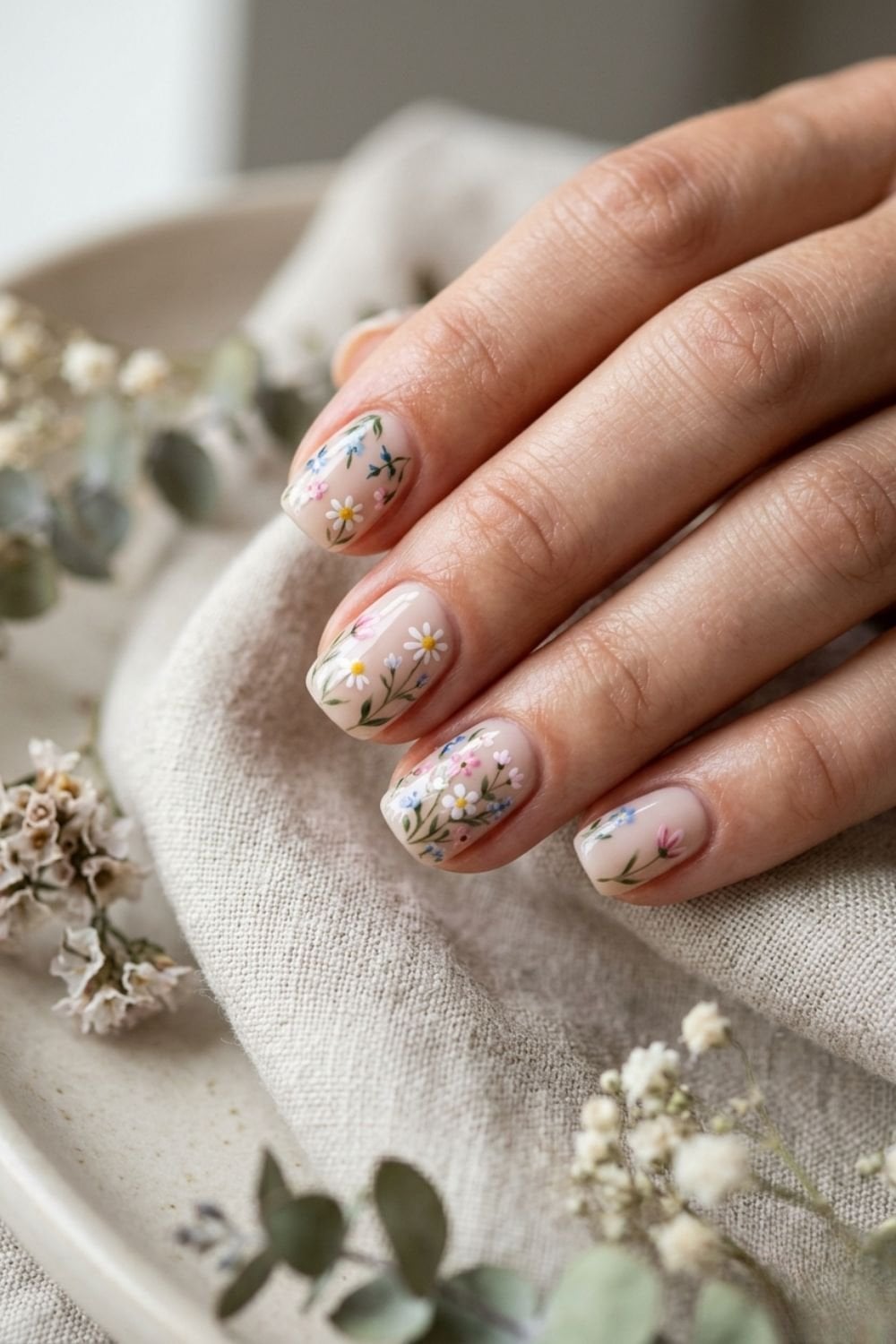 Nude Floral Dragonfly Short Square Nails Nude Floral Dragonfly Short Square Nails — Short Nail Art Ideas