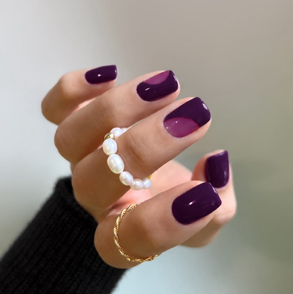 Plum Color Block Short Square Nails Plum Color Block Short Square Nails — Short Nails Color Designs