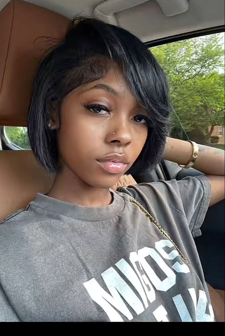 Sleek Black Bob With Side Swept Bangs — Silk Press Ideas