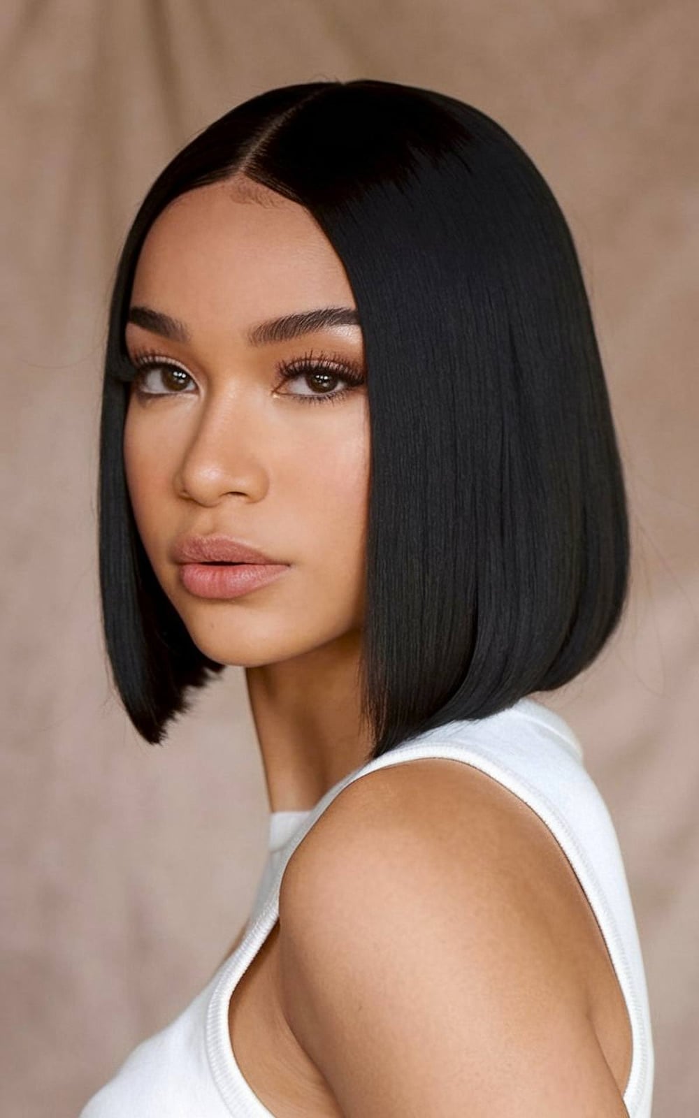 Polished Black Bob With Silk Press Shine, Collarbone — Silk Press Ideas