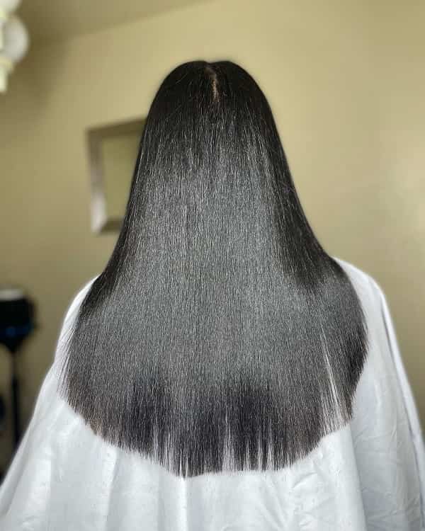 Blunt Mid-Back Black Silk Press, Straight — Silk Press Ideas