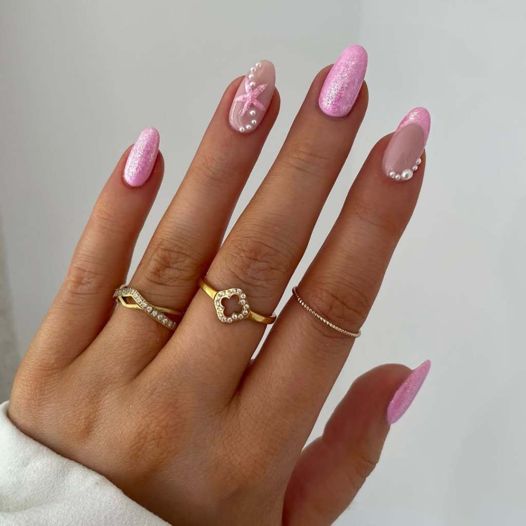 Short Oval Nails With Pearl French Tips — Simple 3D Nails