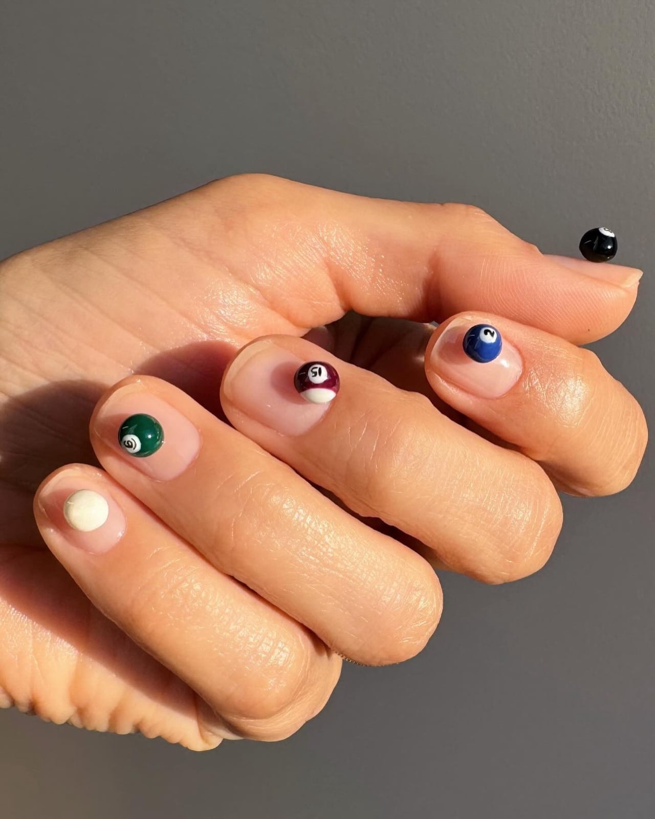Short Glossy Nails With Miniature 3D Billiard Balls — Simple 3D Nails
