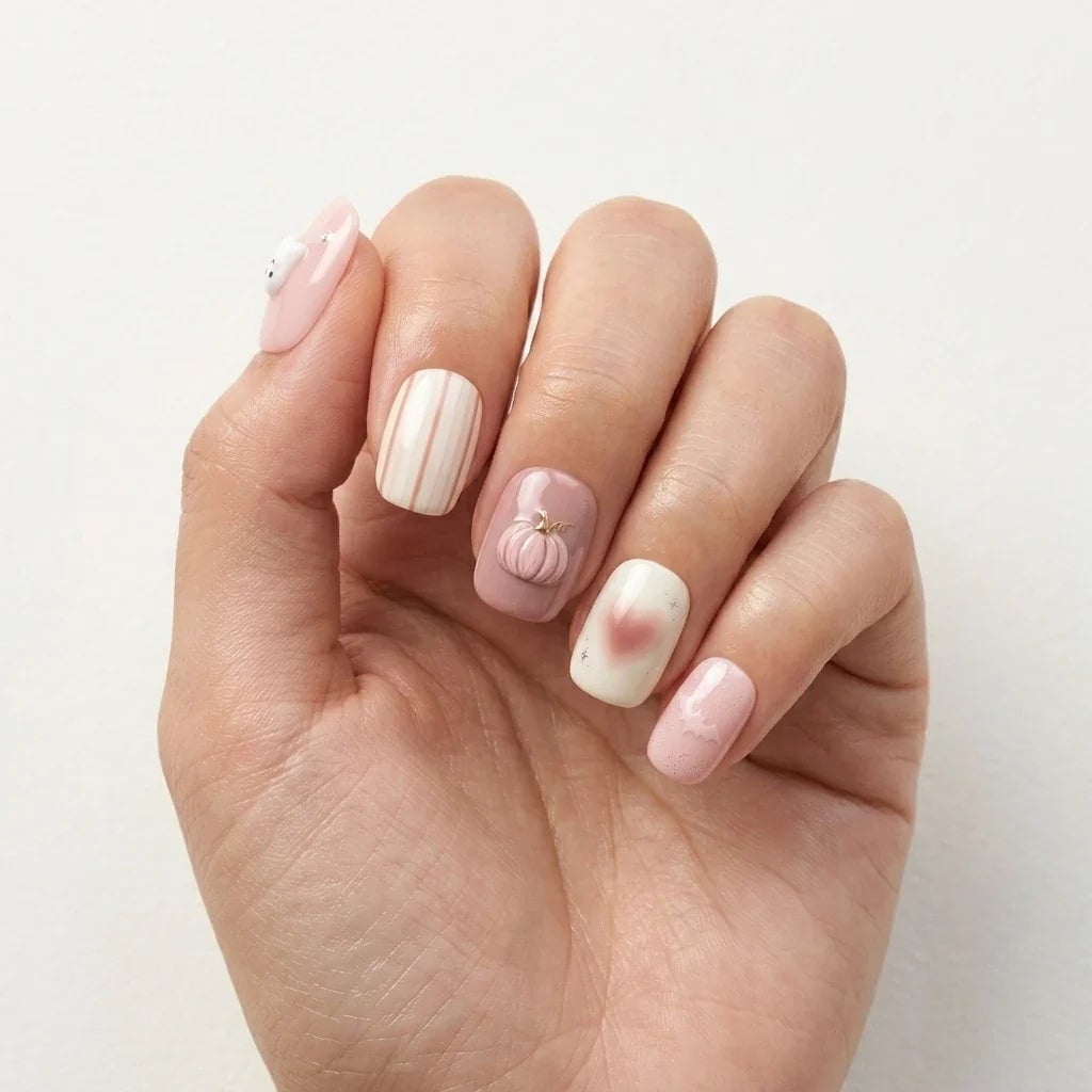 Short Oval Nails With Halloween Motifs — Simple 3D Nails
