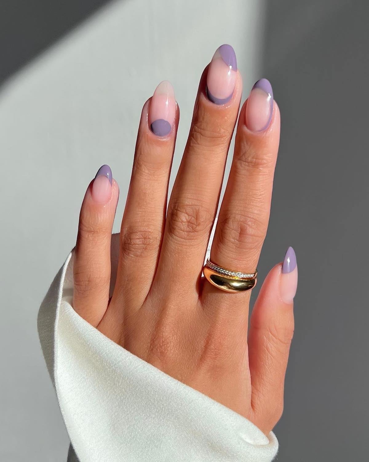 Lilac Half-Moon French Tip Almond Nails Lilac Half-Moon French Tip Almond Nails — Simple Almond Nails