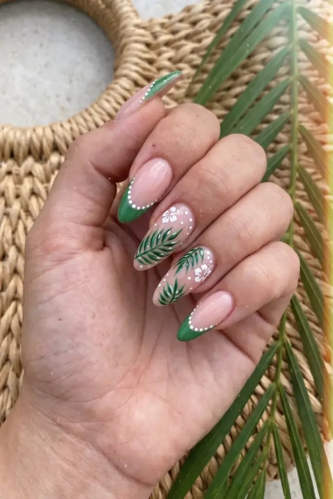Medium Almond With Floral Decals And Burgundy, Close-Up Take Medium Almond With Floral Decals And Burgundy, Close-Up Take — Simple Almond Nails