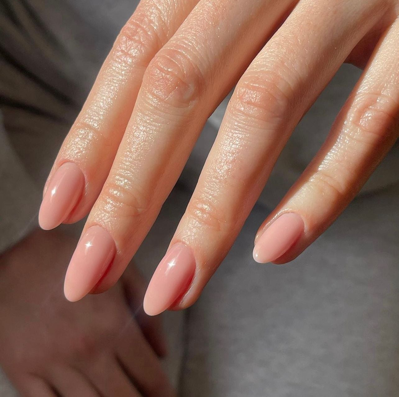 Medium Almond Sheer Nude With Silver Studs Medium Almond Sheer Nude With Silver Studs — Simple Almond Nails