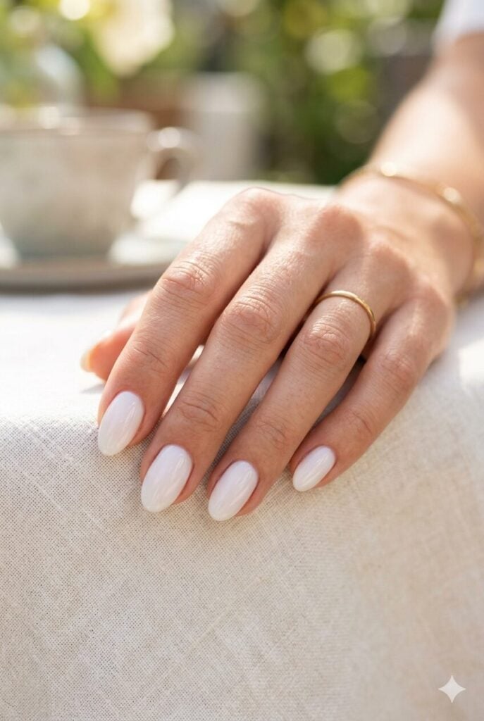 Short Almond Uniform Milky White Nails Short Almond Uniform Milky White Nails — Simple Almond Nails