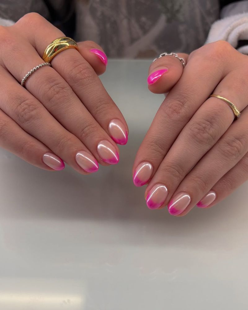Medium Almond Sheer Nude Bright Pink French Nails, Glossy Medium Almond Sheer Nude Bright Pink French Nails, Glossy — Simple Birthday Nails