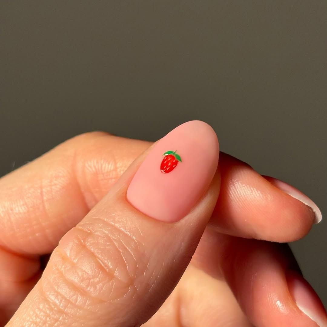Short Oval Matte Pink Strawberry Nails Short Oval Matte Pink Strawberry Nails — Simple Birthday Nails