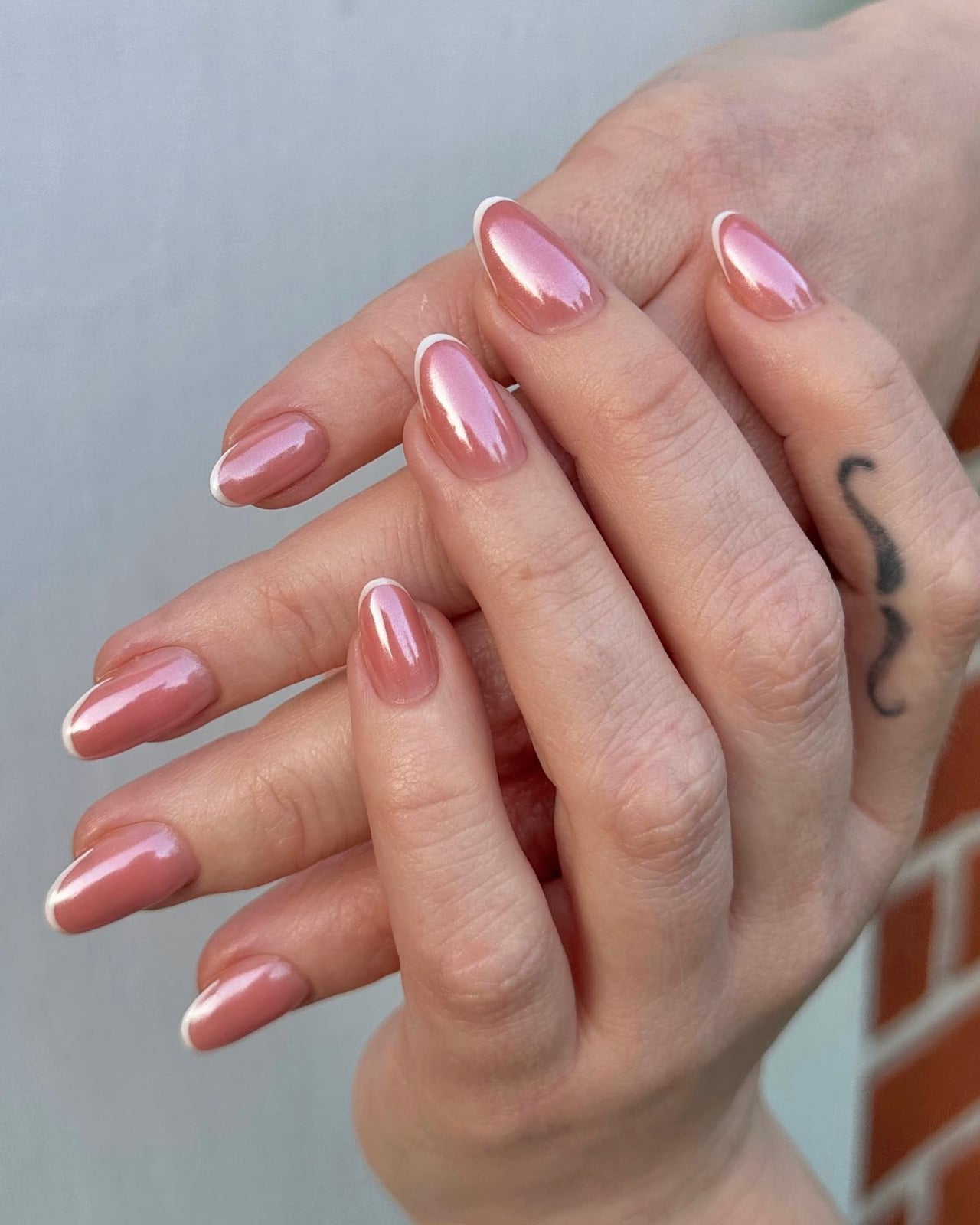 Short Oval Rose Gold Chrome French Nails Short Oval Rose Gold Chrome French Nails — Simple Birthday Nails