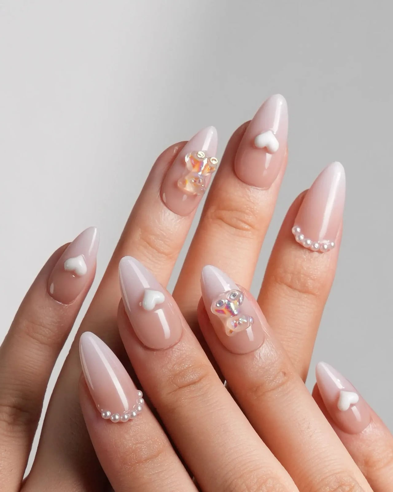Long Almond Nude White Gradient Jelly Bears Long Almond Nude White Gradient Jelly Bears — Simple Birthday Nails Almond