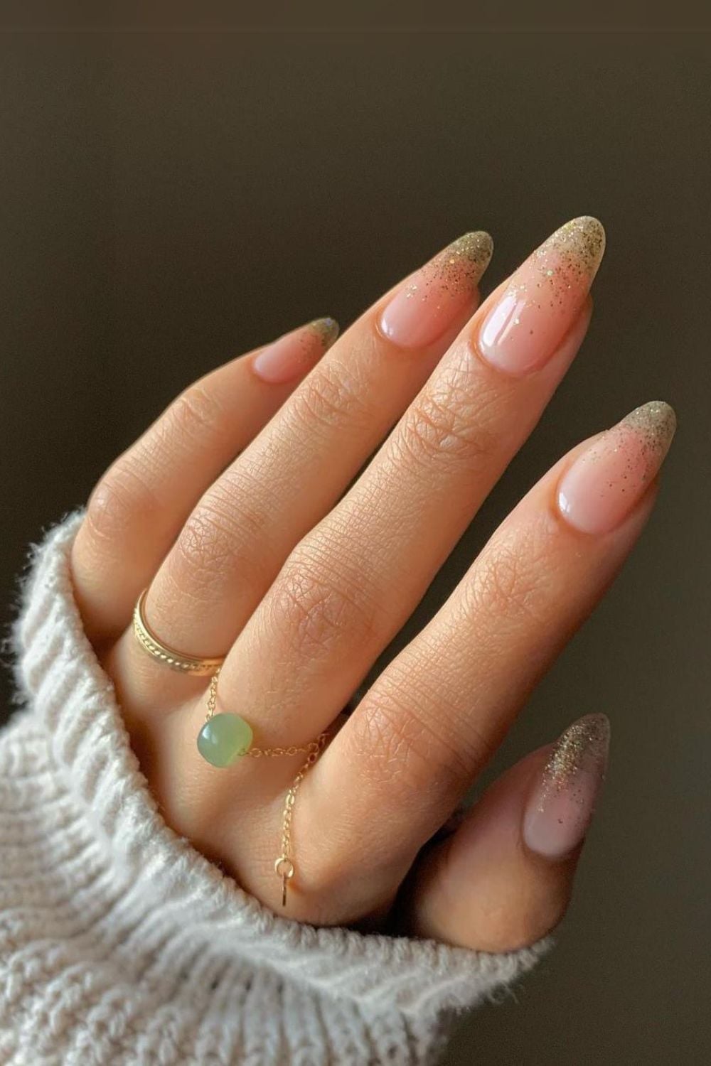Sheer Pink Gold Glitter Gradient Almond Nails Sheer Pink Gold Glitter Gradient Almond Nails — Simple Birthday Nails Almond