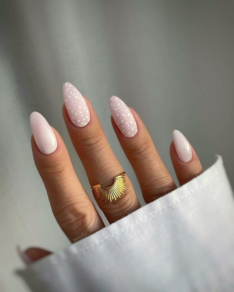 Pale Pink Matte Confetti Dot Almond Nails Pale Pink Matte Confetti Dot Almond Nails — Simple Birthday Nails Almond