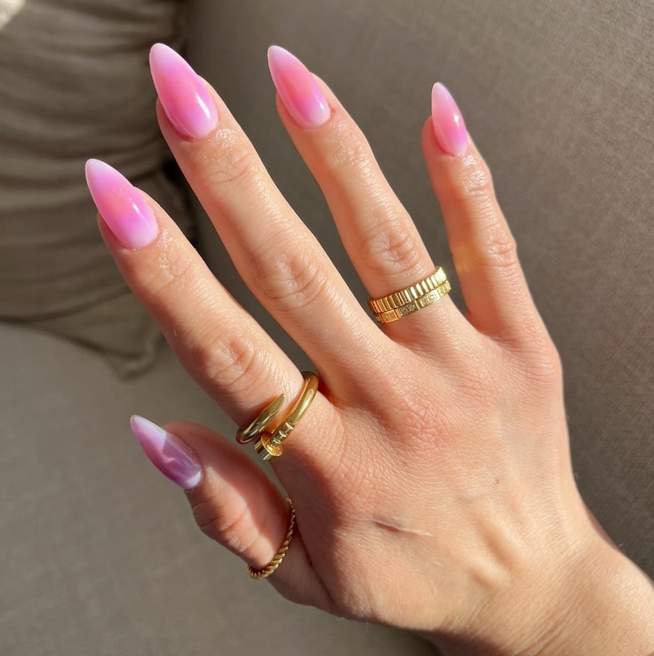 Long Almond Pink White Purple Ombre Nails Long Almond Pink White Purple Ombre Nails — Simple Birthday Nails Almond