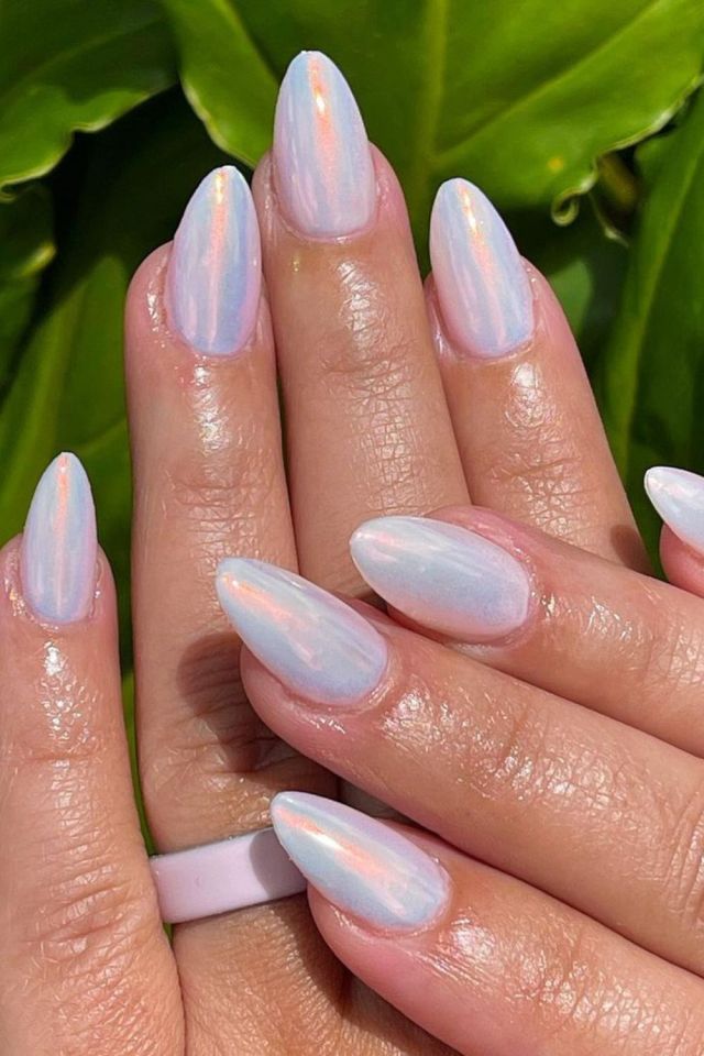 Soft Pink Scattered Hearts Medium Almond Nails Soft Pink Scattered Hearts Medium Almond Nails — Simple Birthday Nails Almond