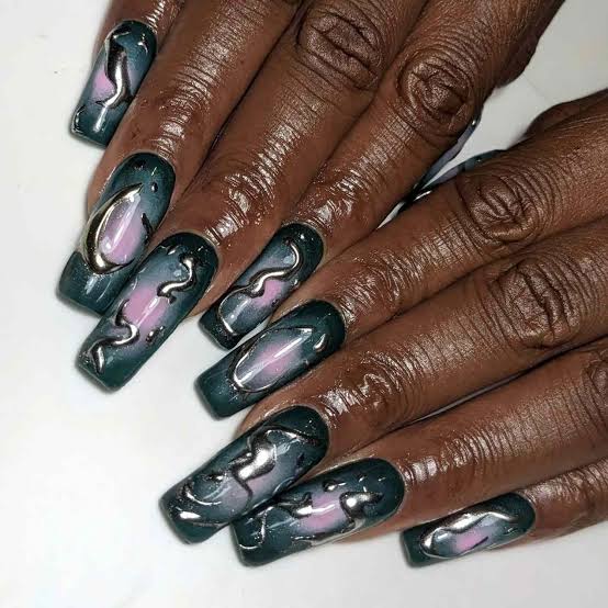 Short Almond Black Chrome Metallic — Simple Black Chrome Nails