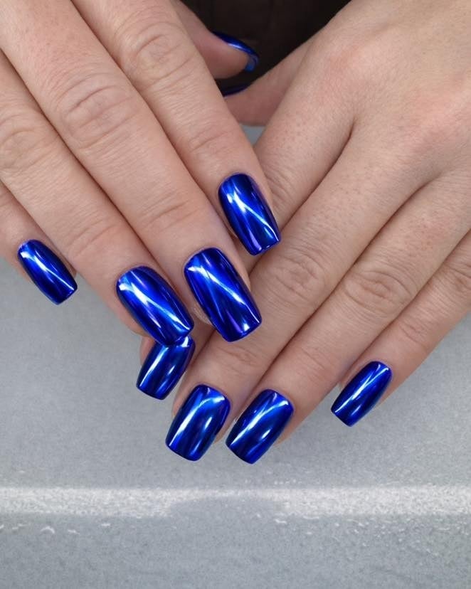 Mirror Shine Vibrant Blue Square Nails Mirror Shine Vibrant Blue Square Nails — Simple Blue Chrome Nails