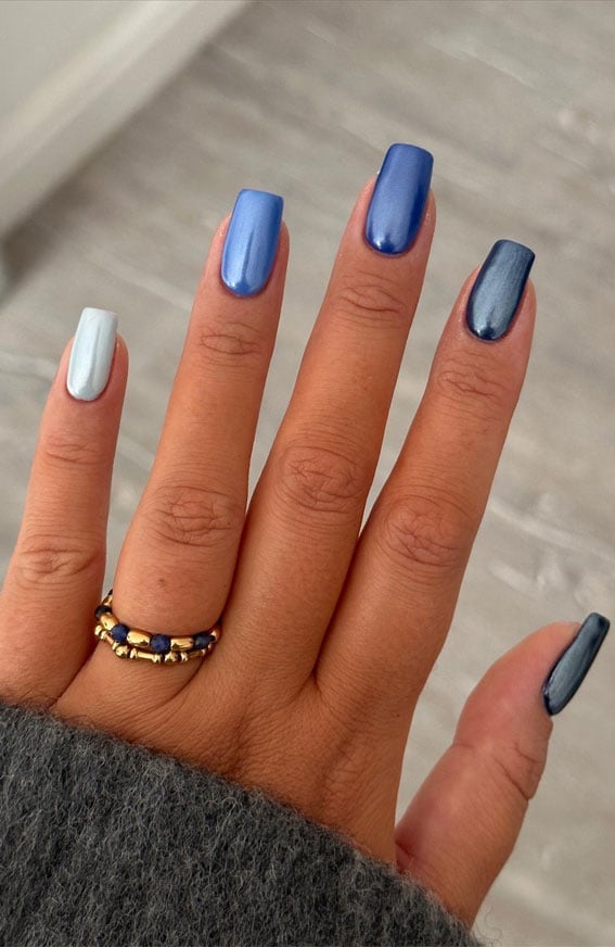 Blue Chrome Gradient Long Square Nails Blue Chrome Gradient Long Square Nails — Simple Blue Chrome Nails