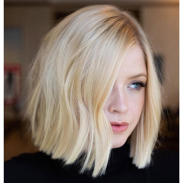 Ash Blonde Bob With Side Swept Fringe Ash Blonde Bob With Side Swept Fringe — Simple Blunt Bob