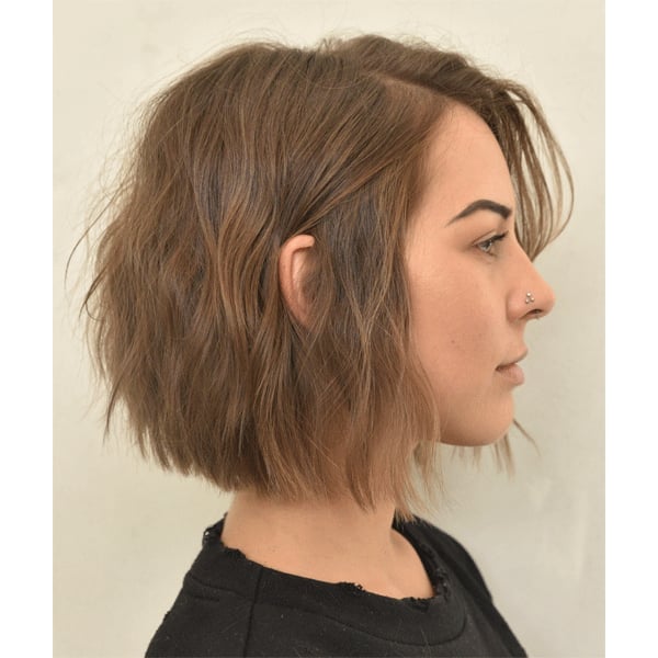 Medium Brown Bob Textured Waves Medium Brown Bob Textured Waves — Simple Blunt Bob