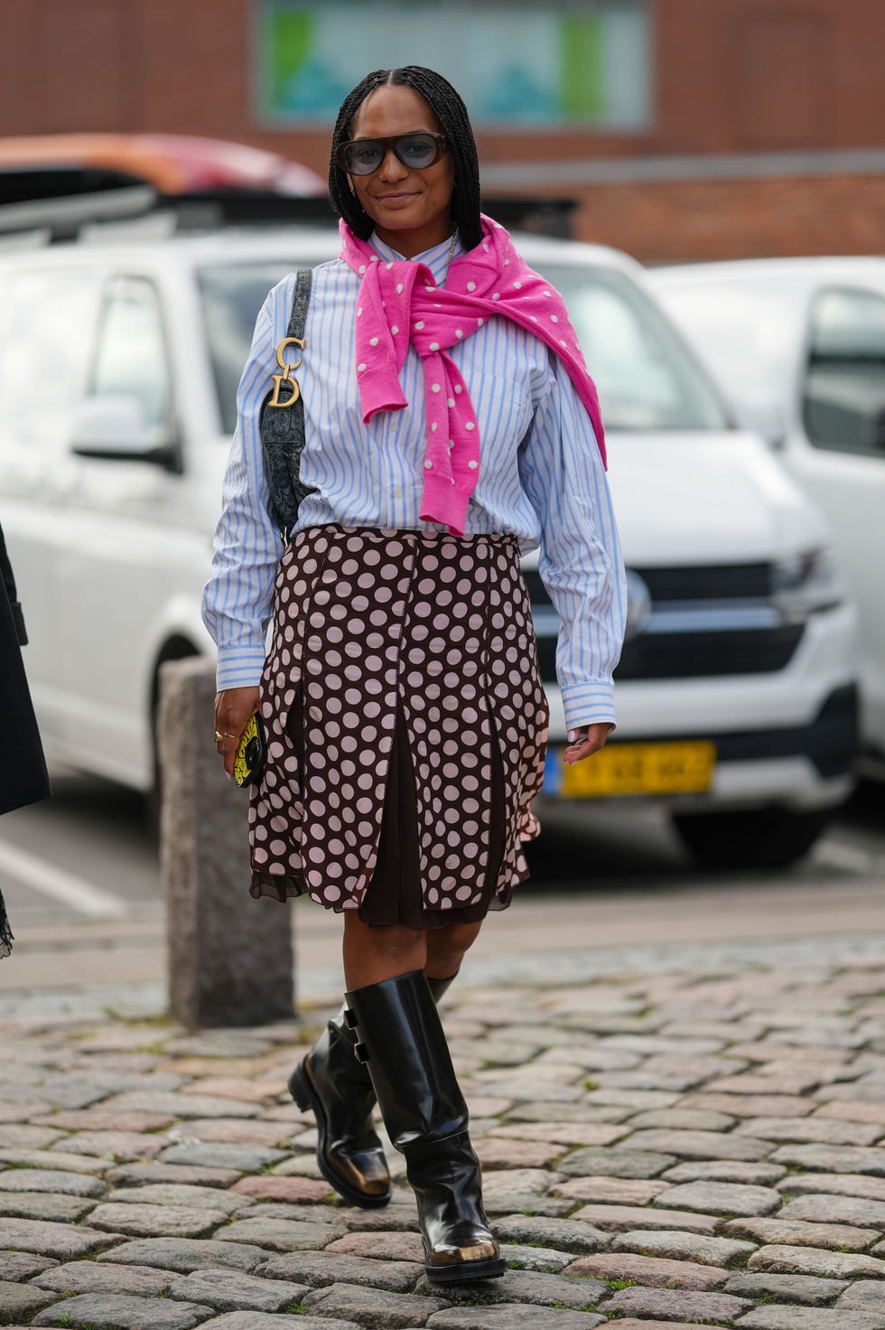 Striped Shirt with Polka Dot Skirt and Sweater Striped Shirt with Polka Dot Skirt and Sweater — Simple Button Down Outfits