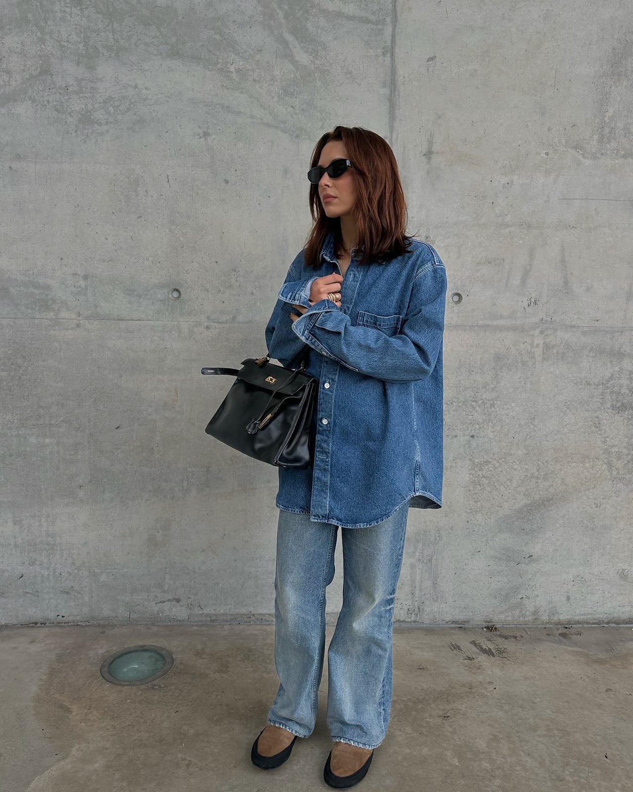 Denim-on-denim with an Oversized Blue Shirt Denim-on-denim with an Oversized Blue Shirt — Simple Button Down Outfits