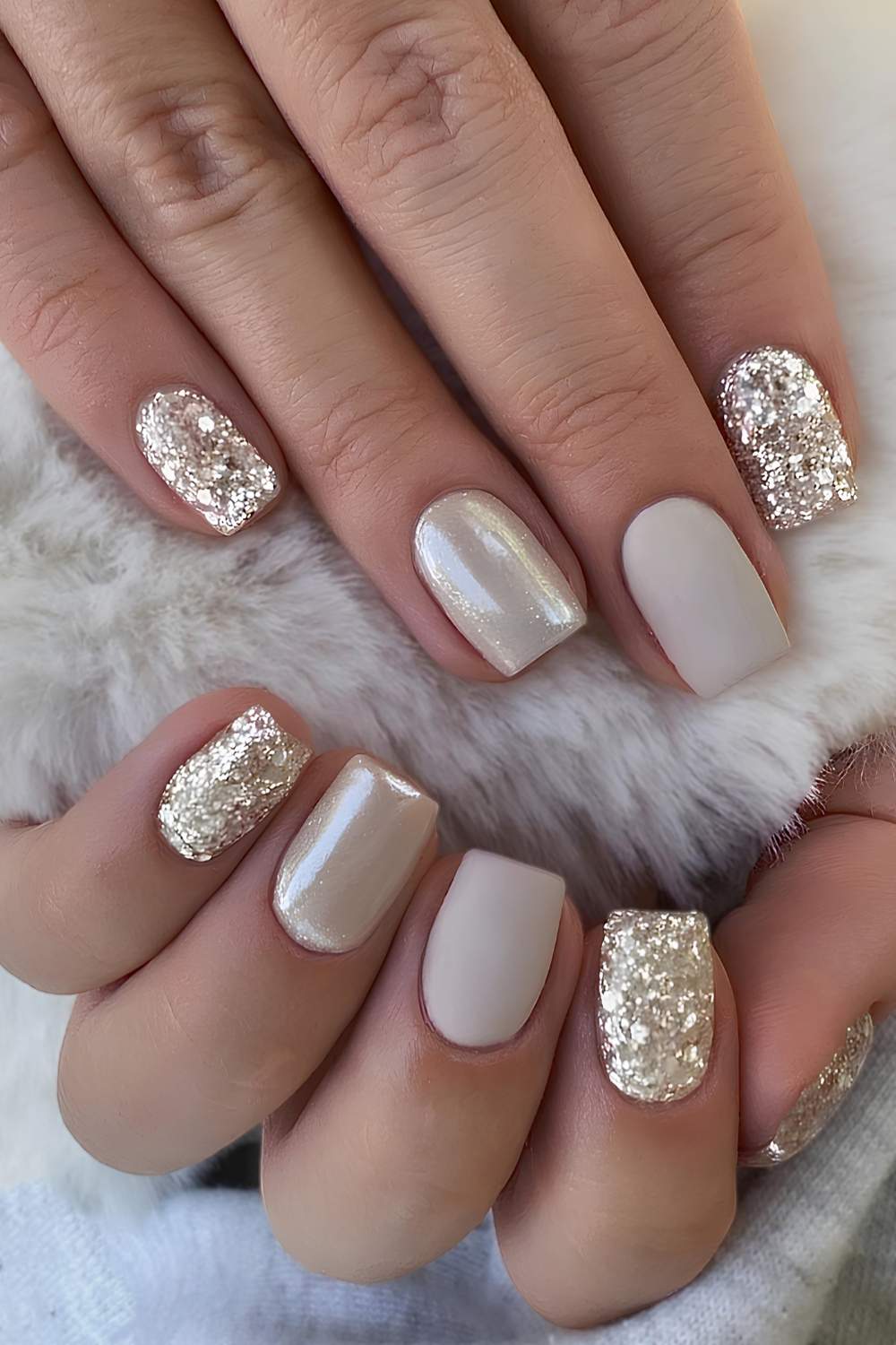 Champagne Gold Multi-Dimensional Glitter Medium Oval Nails Champagne Gold Multi-Dimensional Glitter Medium Oval Nails — Simple Champagne Nails