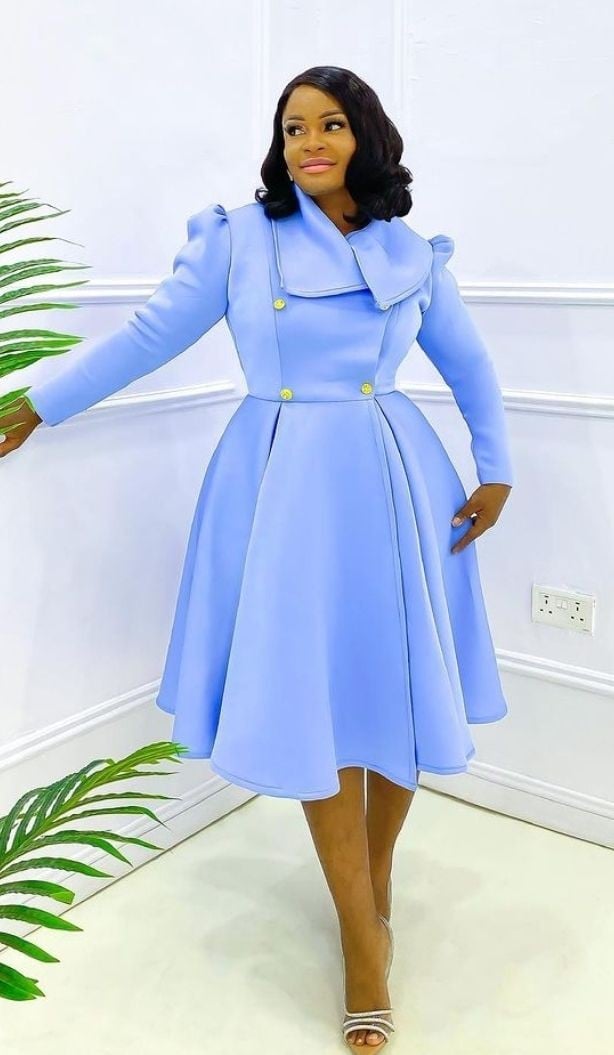 Light Blue Fit-and-Flare Midi Dress Light Blue Fit-and-Flare Midi Dress — Simple Church Dresses