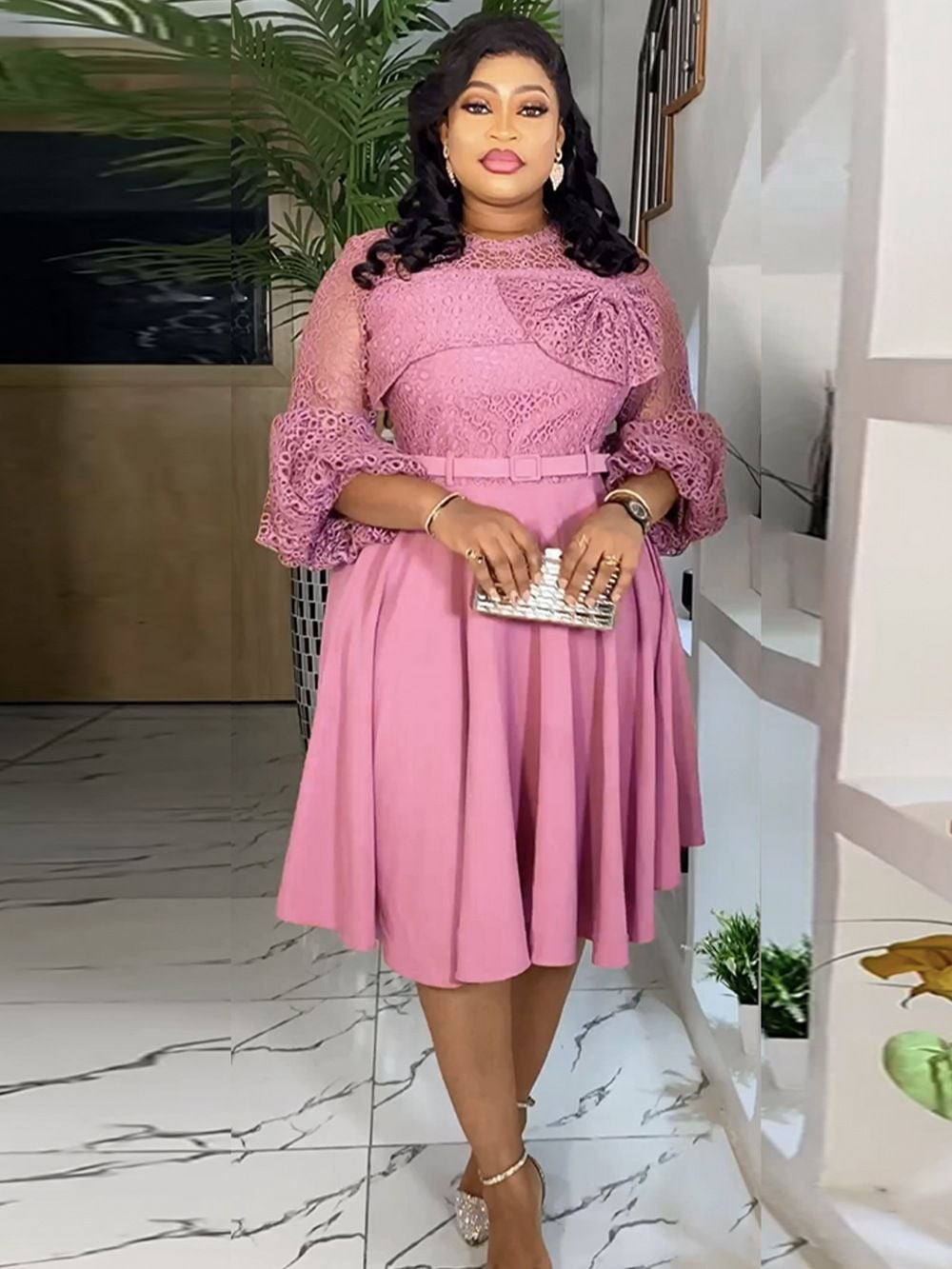 Pink Fit-and-Flare Lace Dress Pink Fit-and-Flare Lace Dress — Simple Church Dresses