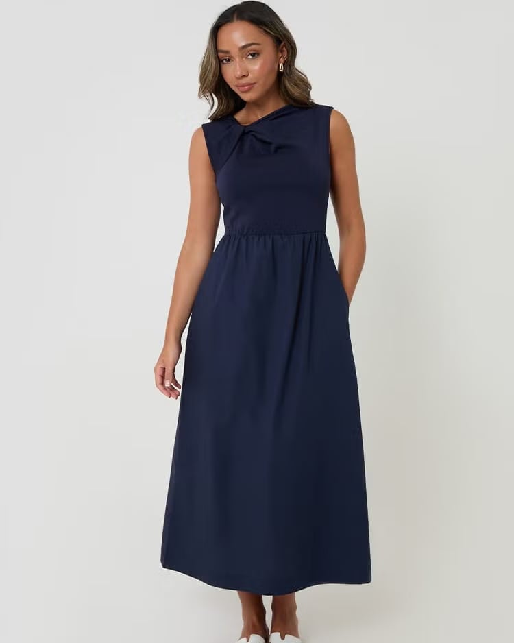 Navy Blue Fit and Flare Dress with Bow Navy Blue Fit and Flare Dress with Bow — Simple Church Dresses
