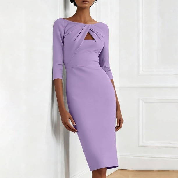 Lavender Midi Dress with Keyhole Neckline Lavender Midi Dress with Keyhole Neckline — Simple Church Dresses