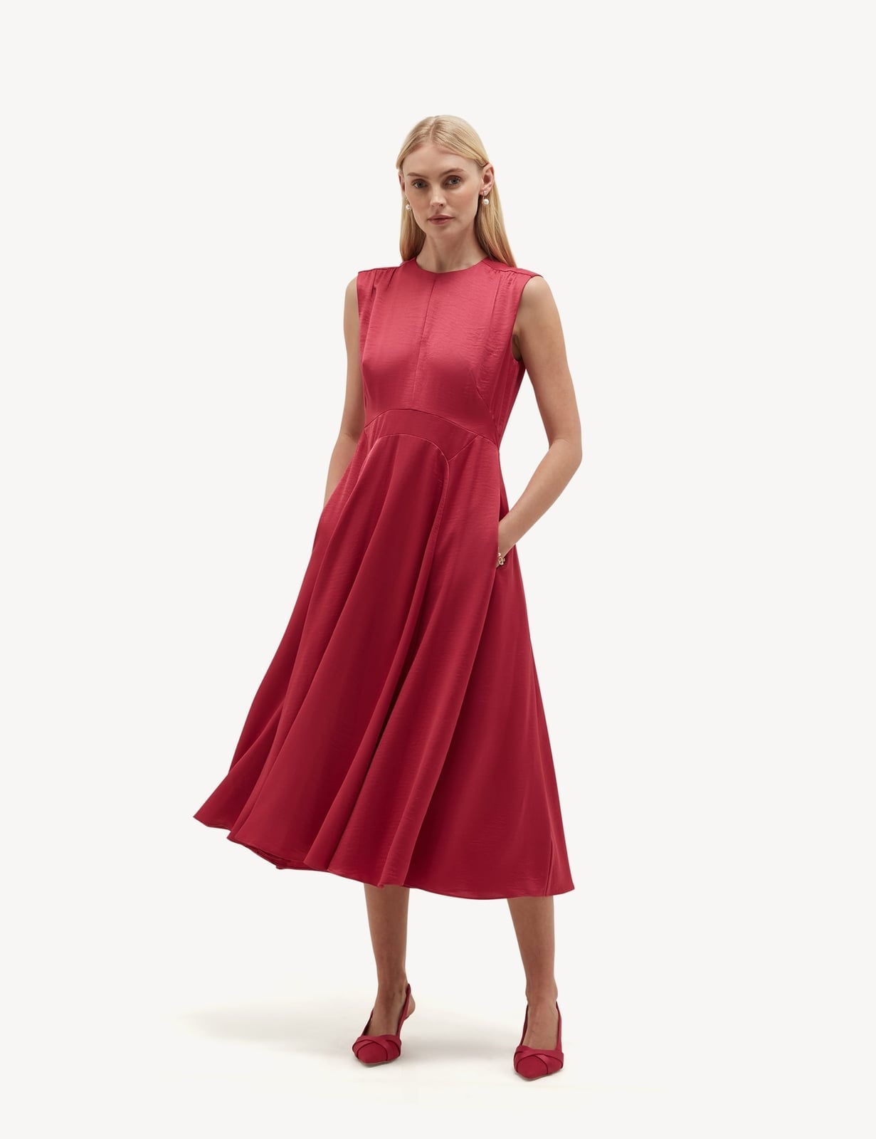 Red A-Line Midi Dress with Pockets Red A-Line Midi Dress with Pockets — Simple Church Dresses