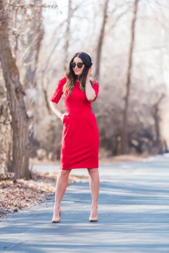 Bright Red Knee-Length Sheath Dress Bright Red Knee-Length Sheath Dress — Simple Church Dresses
