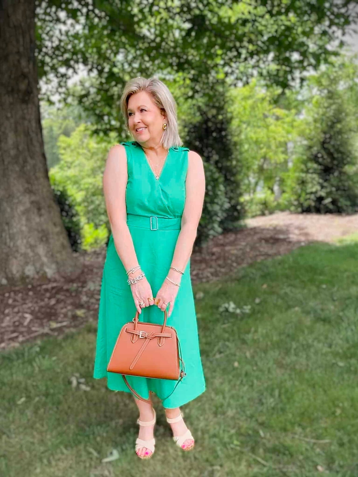 Sleeveless Green Linen Blend A-Line Dress Sleeveless Green Linen Blend A-Line Dress — Simple Church Dresses