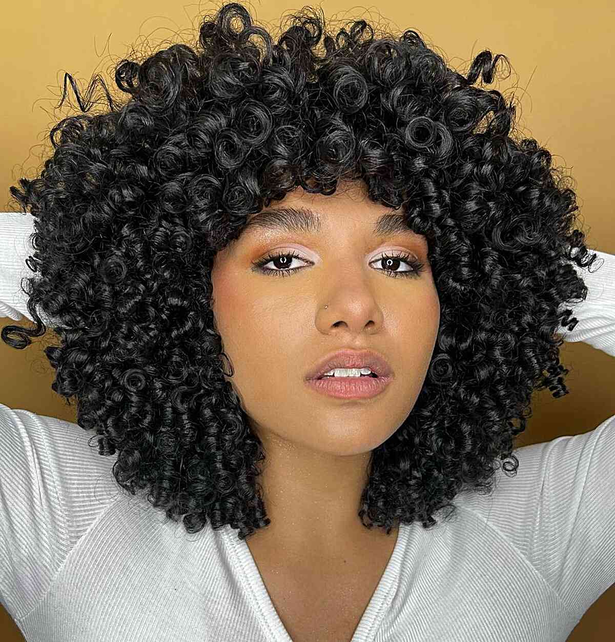Collarbone Layers With Defined Ringlets Collarbone Layers With Defined Ringlets — Simple Curly Bangs