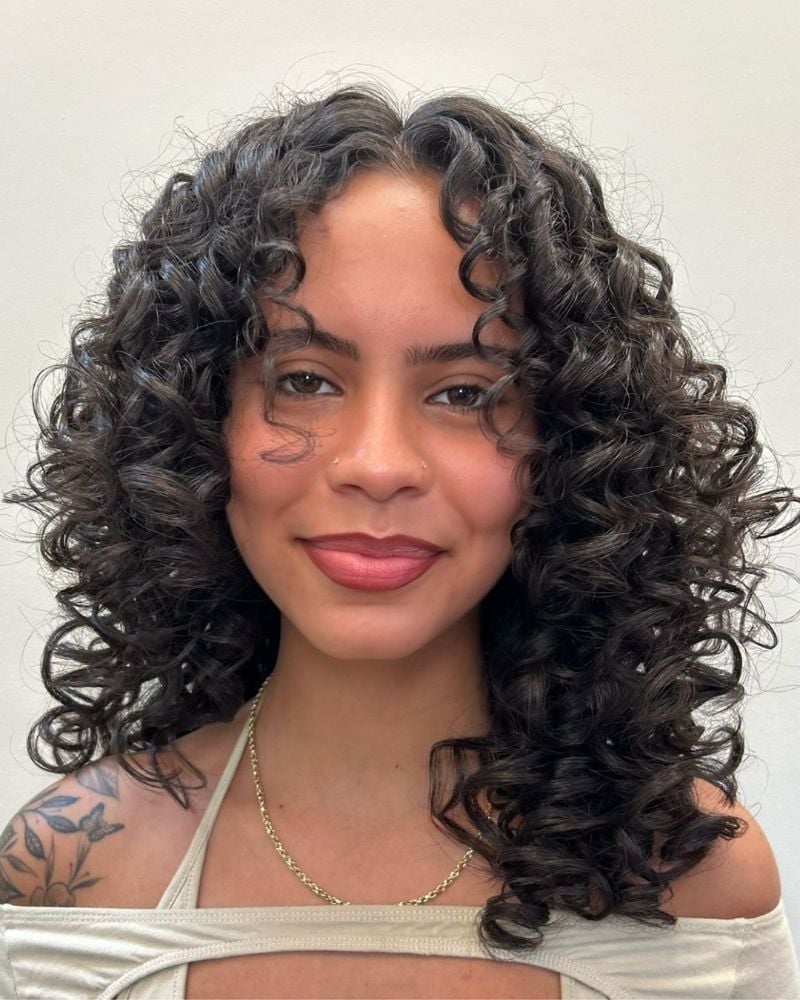 Shoulder Length With Face-Framing Bangs Shoulder Length With Face-Framing Bangs — Simple Curly Hair Cuts