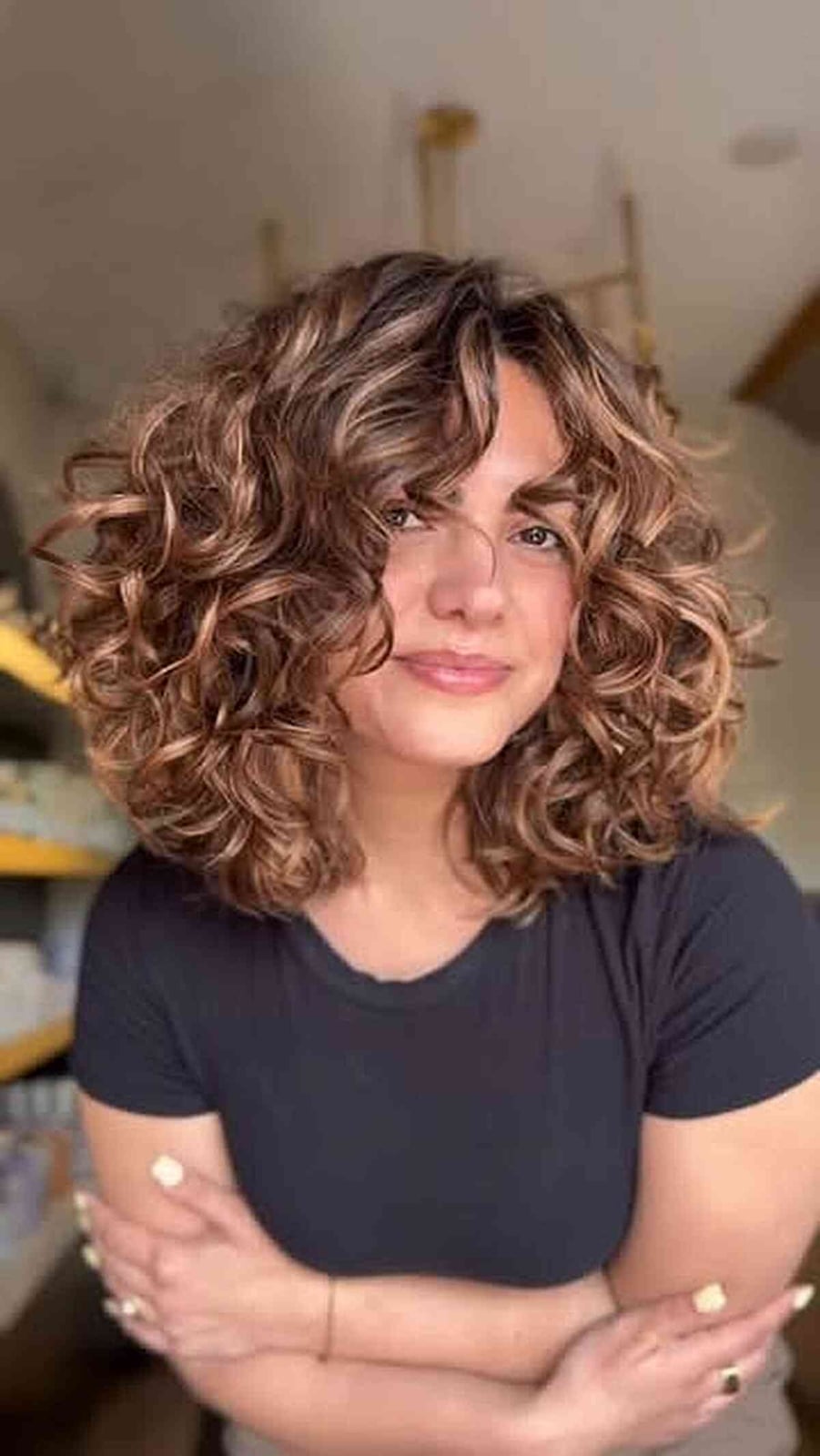 Shoulder Layers With Balayage Blowout Shoulder Layers With Balayage Blowout — Simple Curly Hair Cuts