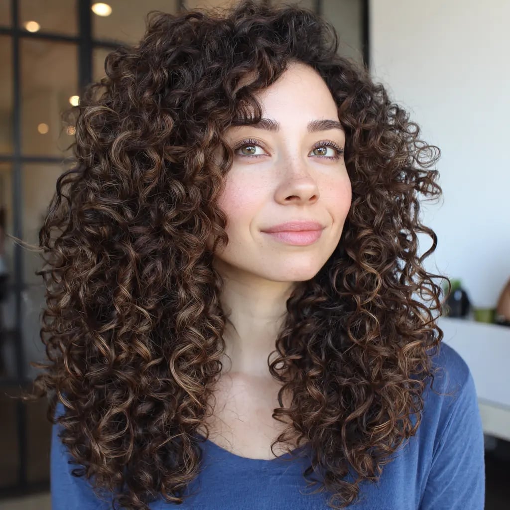 Collarbone Shag With Curtain Bangs — Simple Curly Shag