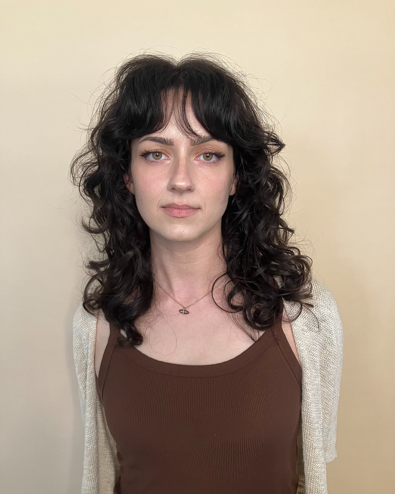 Face Framing Shag With Curtain Bangs — Simple Curly Shag