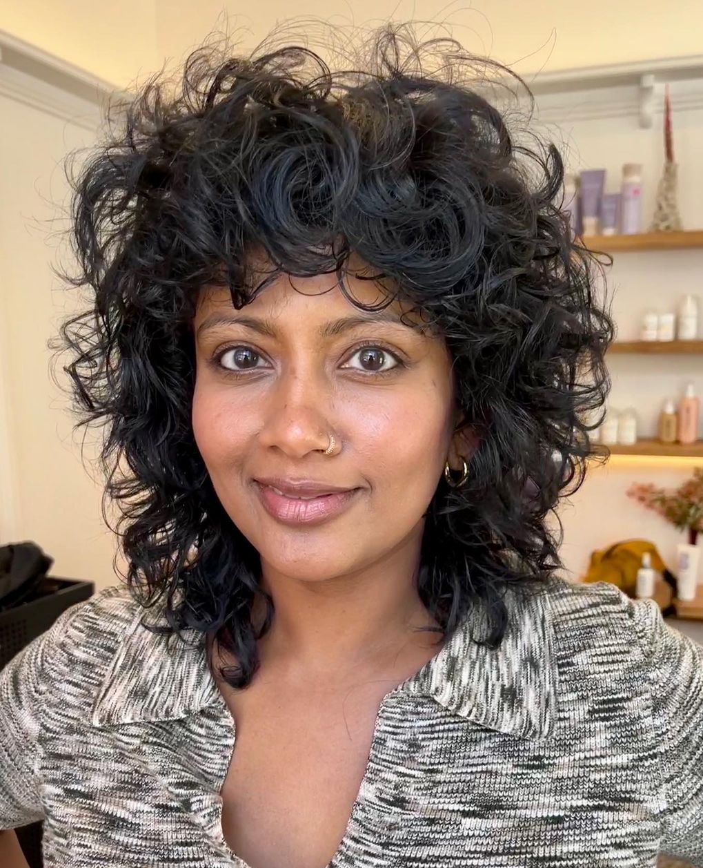Collarbone Shag With Full Volume Curls — Simple Curly Shag