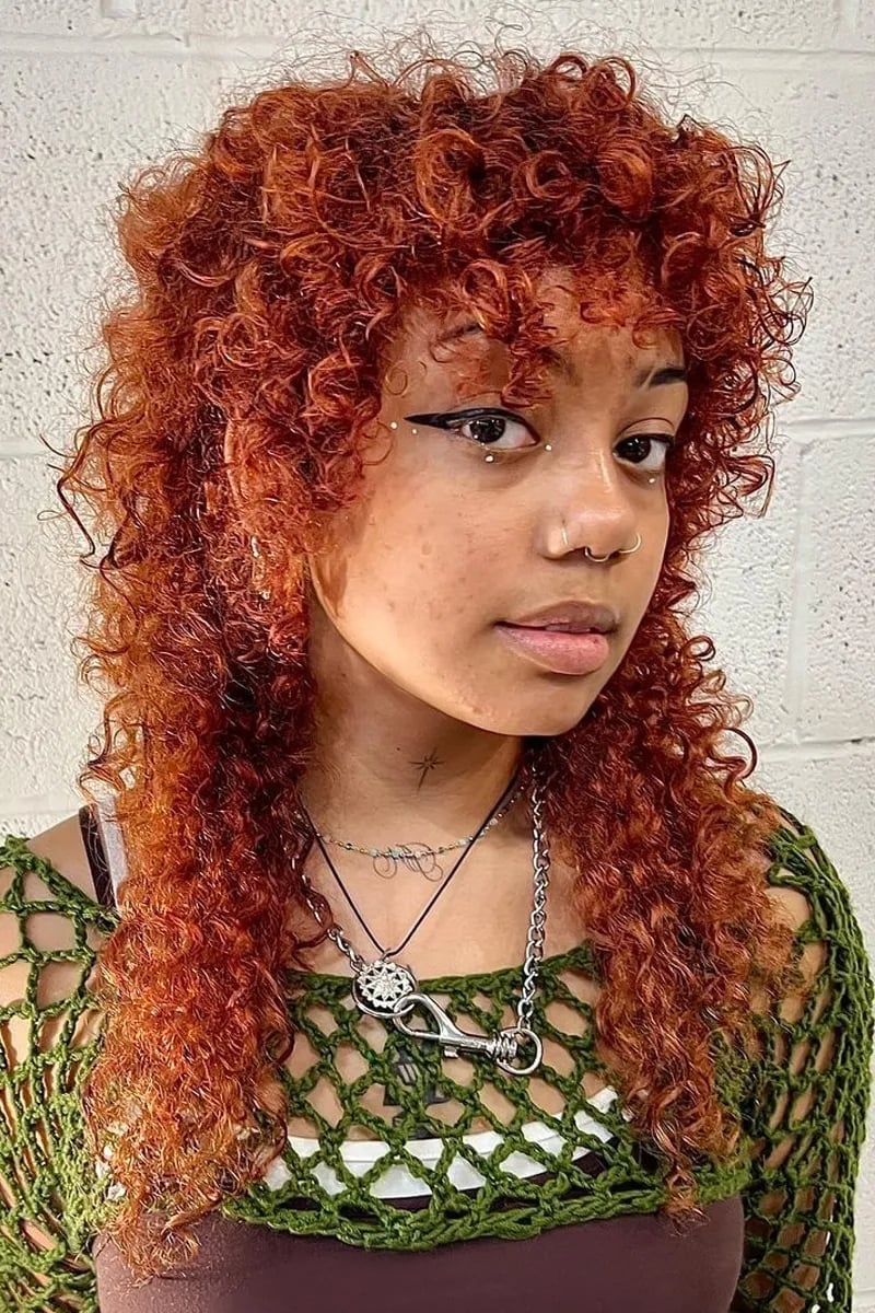 Fiery Red Mid-Back Curly Shag — Simple Curly Shag