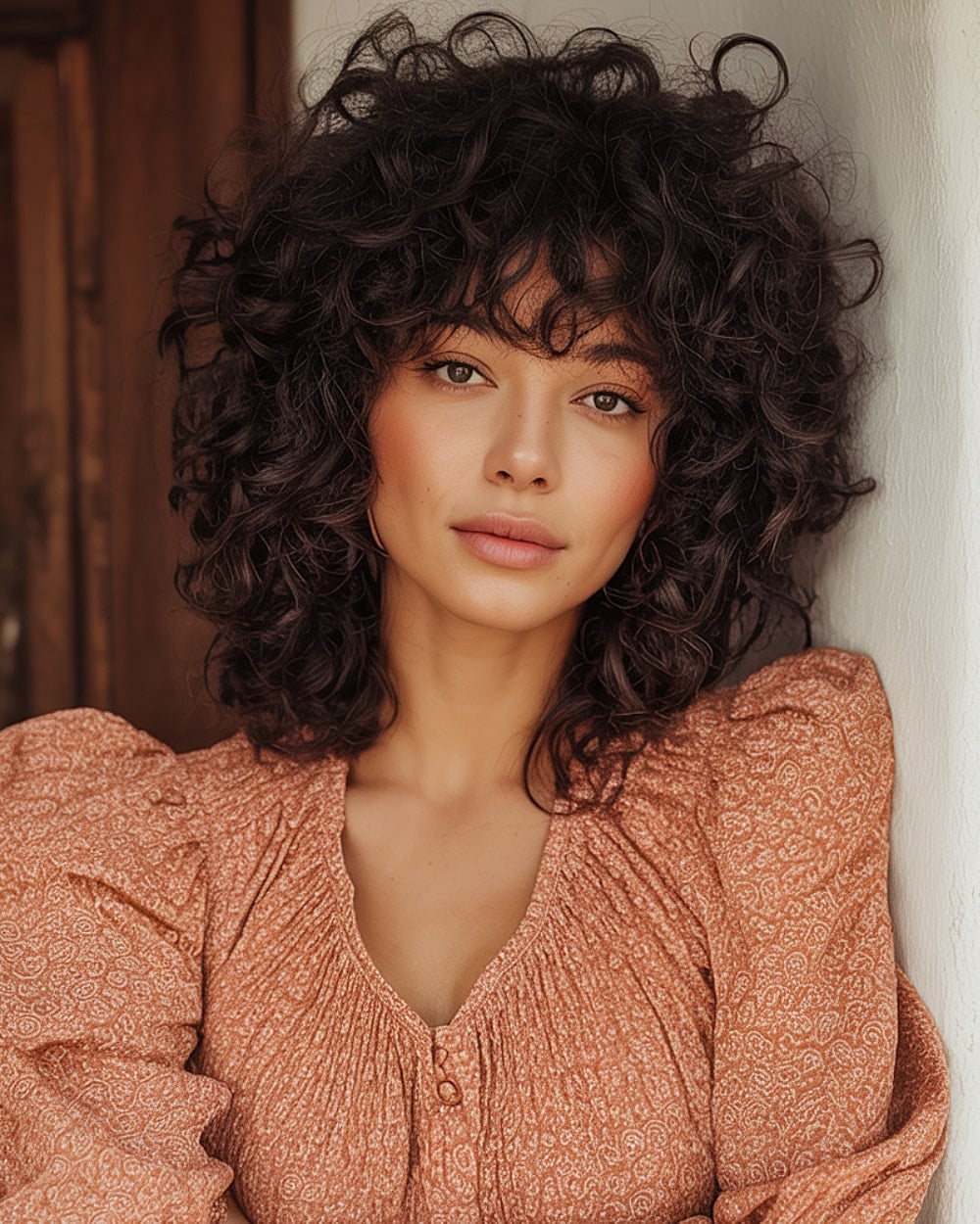 Shoulder Length Dark Brown Curly Shag — Simple Curly Shag