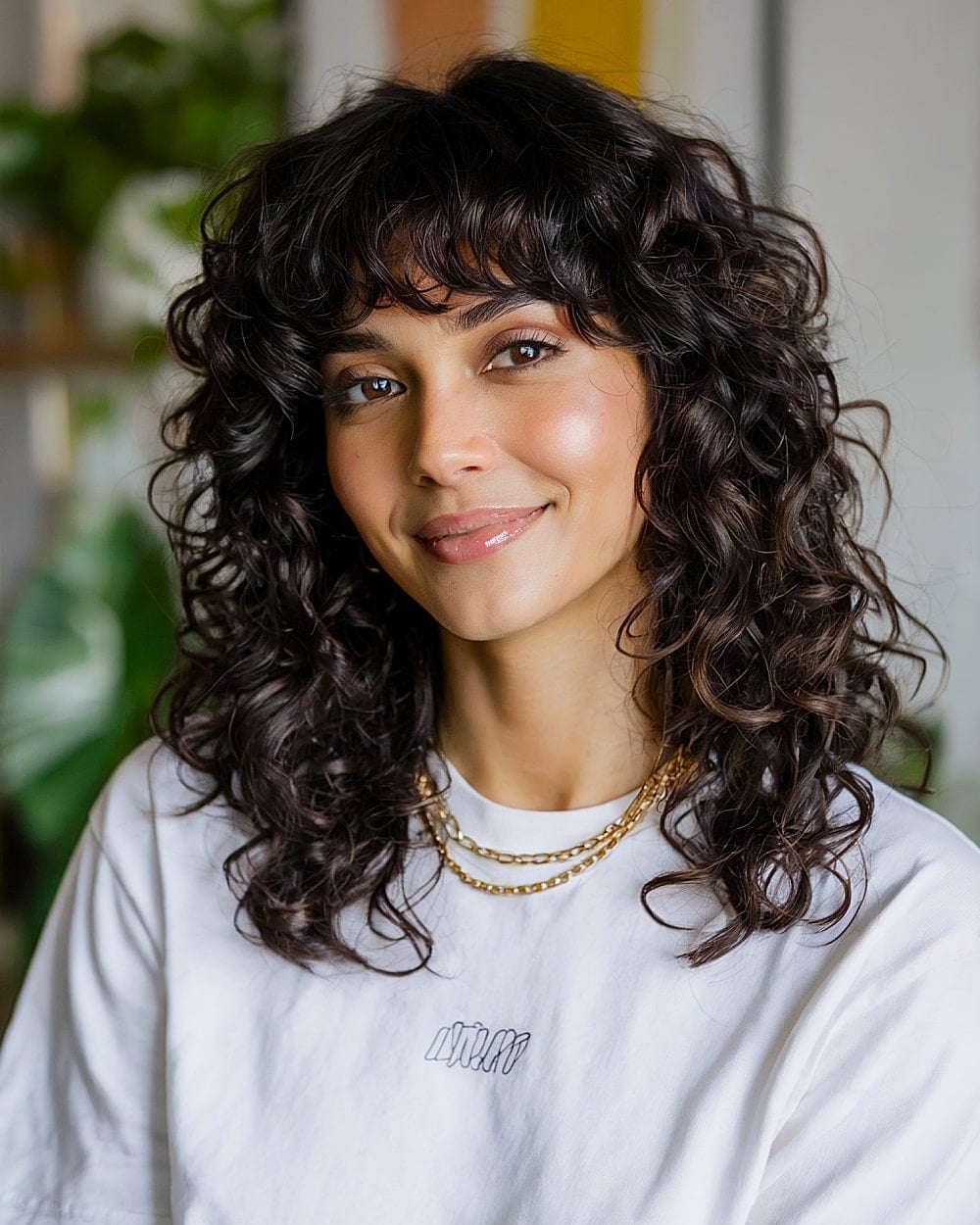 Defined Curls On Shoulder Length Shag — Simple Curly Shag