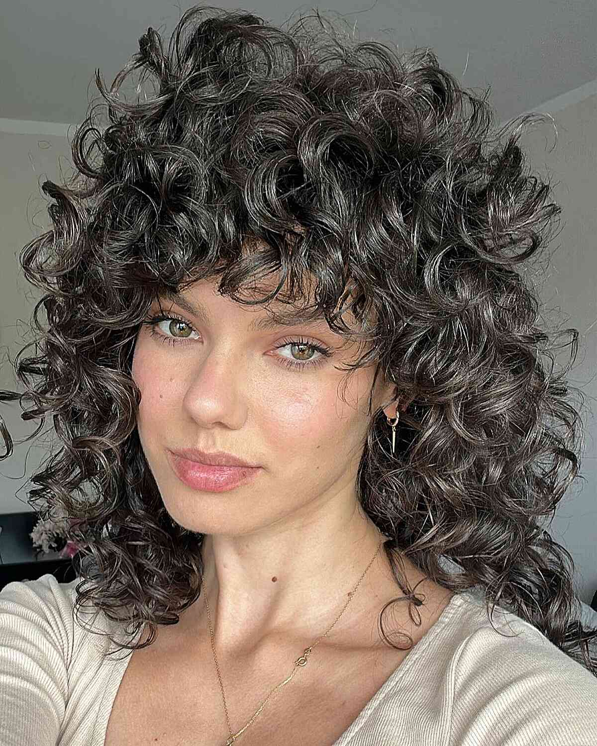 Voluminous Shoulder Length Shag — Simple Curly Shag