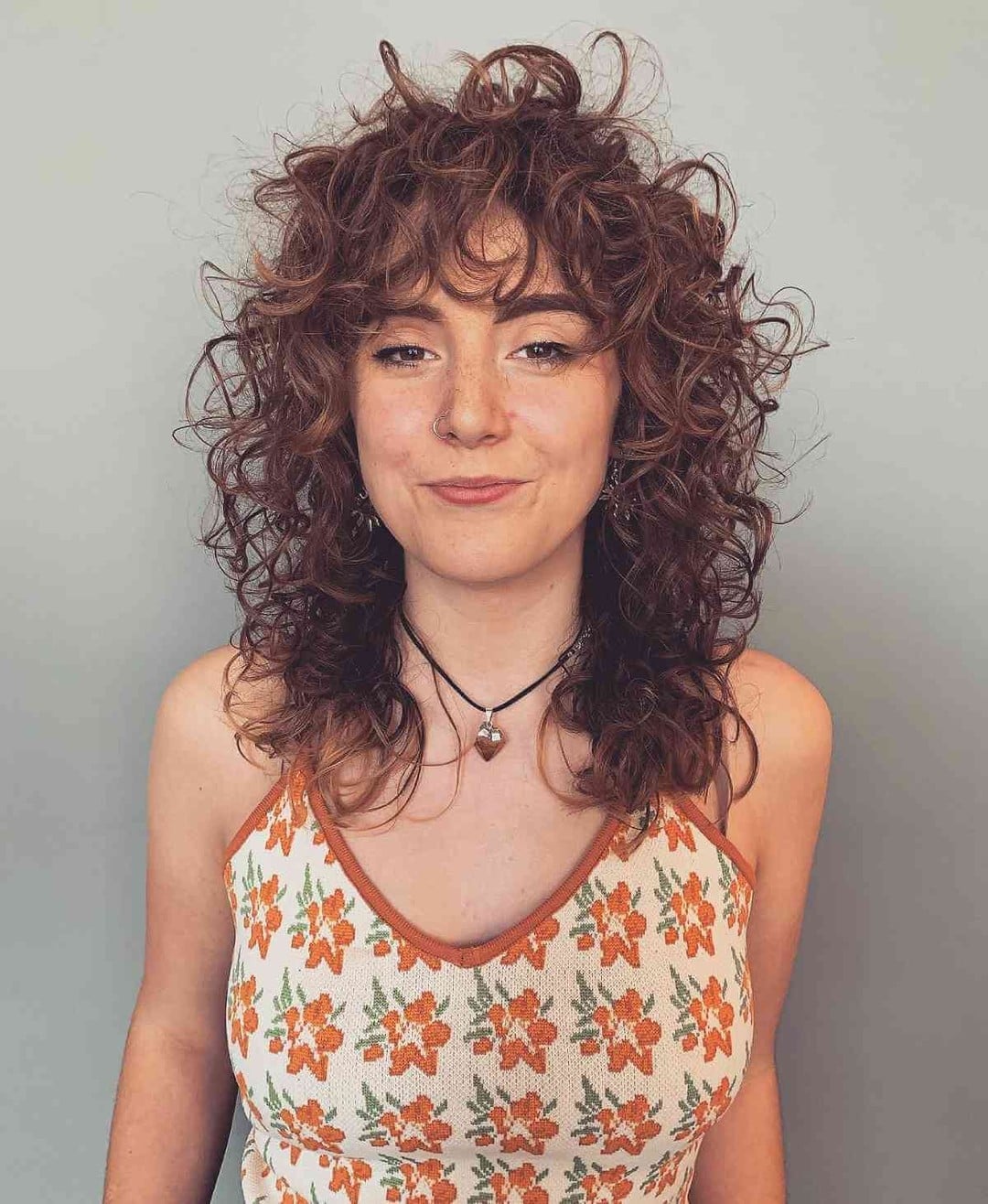 Reddish-Brown Shag With Bouncy Curls — Simple Curly Shag