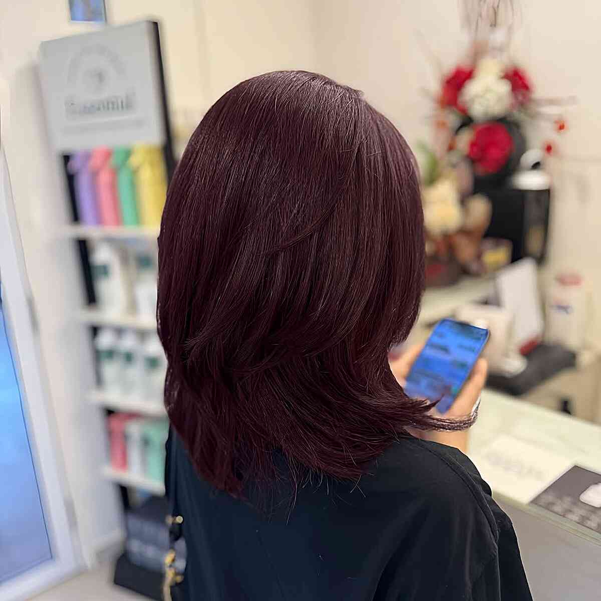 Collarbone Length Dark Auburn With Side Part Collarbone Length Dark Auburn With Side Part — Simple Dark Auburn Hair